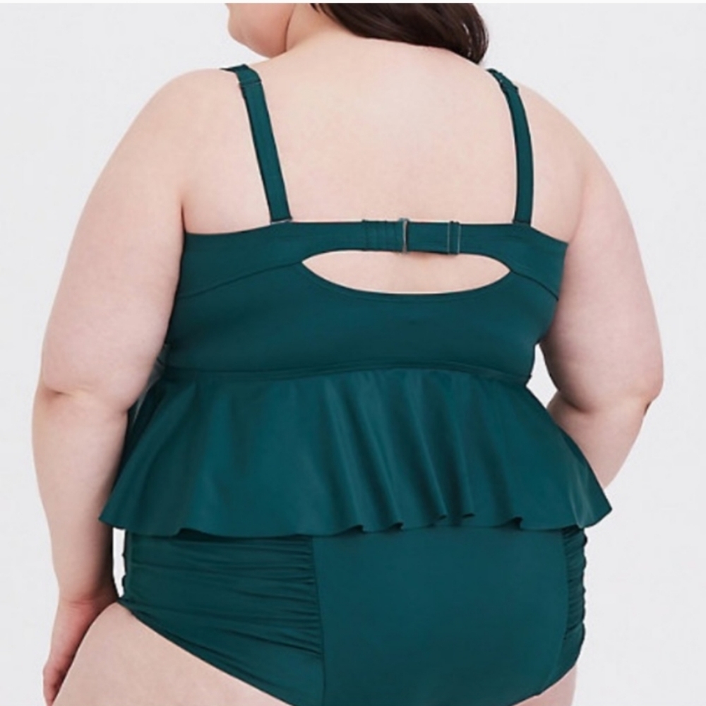 Torrid Green Midkini Flutter Peplum Swim Top Sz 4 - Picture 4 of 6